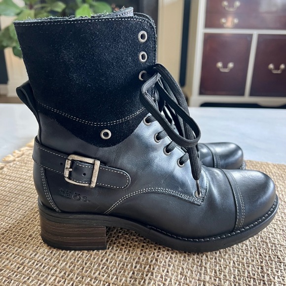 Taos Crave Black Leather Suede Lace Up Buckle Ankle Boots Women's‎ EU 38 US 7.5 - Picture 1 of 10